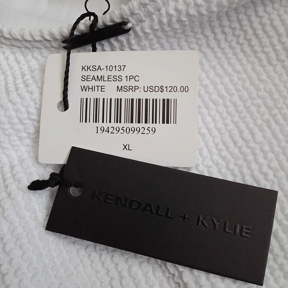 Kendall & Kylie White Crinkle Rib Low Back One Piece Swimsuit Size XL